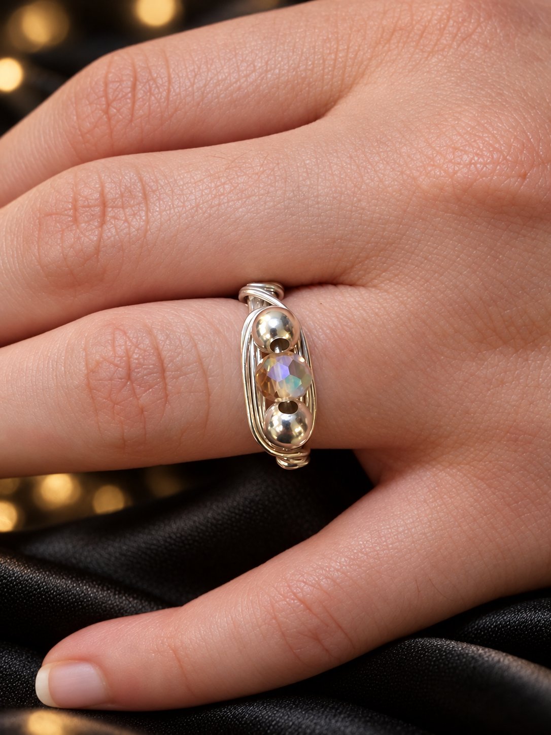 Aurora Trio ring, from the front.